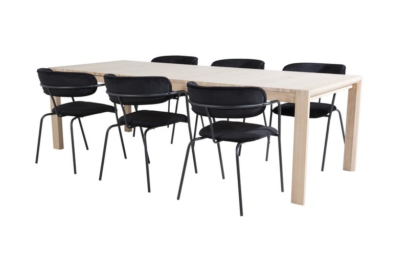 Venture Home Slider & Arrow Rektangulärt Matbord 170 x 95 Vitputsad + Matstolar 6-pack Svart