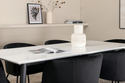 Venture Home Berit & Jimmy 6 st Matstolar Svart + Rektangulärt Matbord 195 x 90 Vit