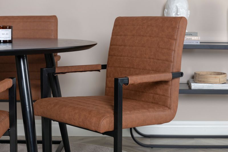 Venture Home Dipp & Art Runt Matbord ⌀115 Svart + 4 st Matstolar Brun