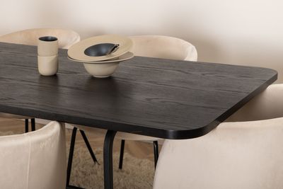 Venture Home Berit & Uno 6 st Matstolar Beige + Rektangulärt Matbord 200 x 90 Svart