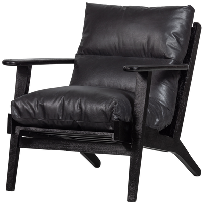 WOOOD HOUSTON Fåtölj Svart Läder/Trä