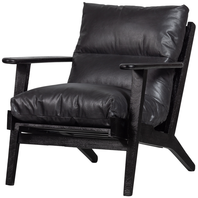 WOOOD HOUSTON Fåtölj Svart Läder/Trä