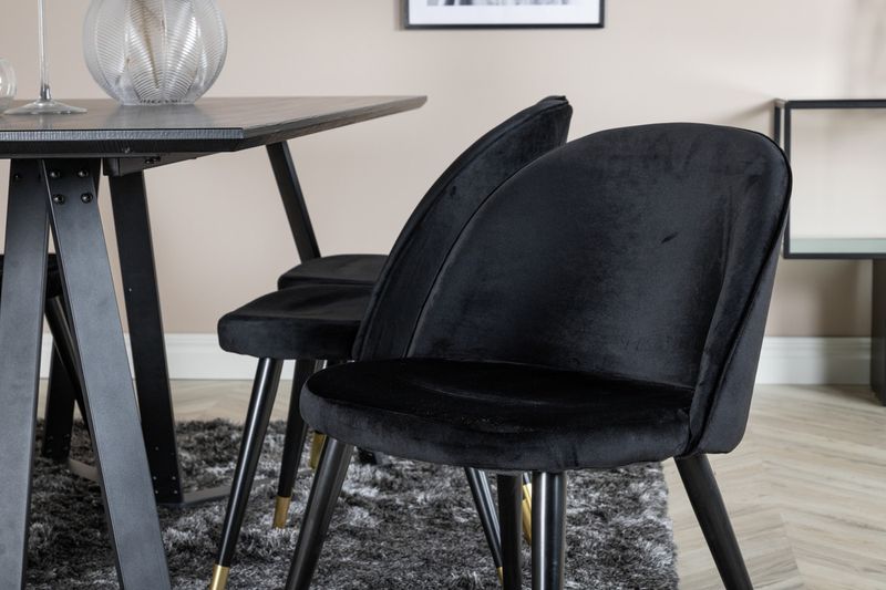 Venture Home Marina & Velvet Rektangulärt Matbord 180 x 90 Svart + 6 st Matstolar Svart