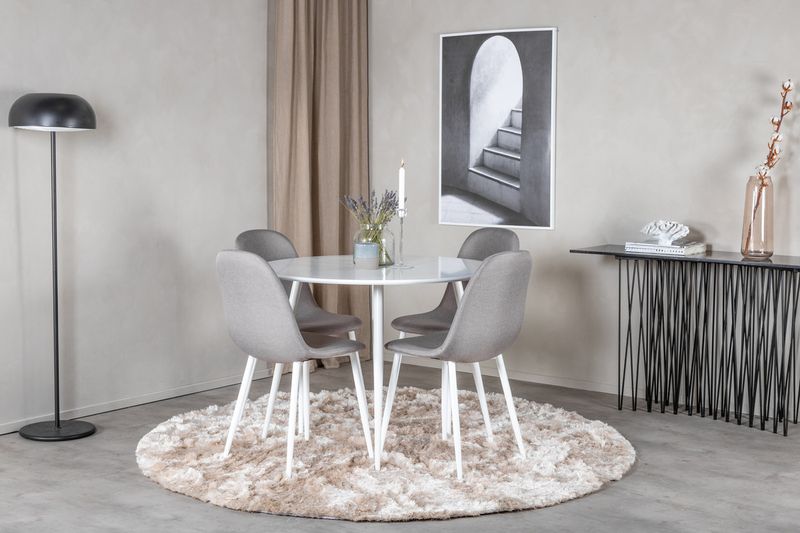 Venture Home Plaza & Polar Runt Matbord ⌀100 Vit + 4 st Matstolar Grå