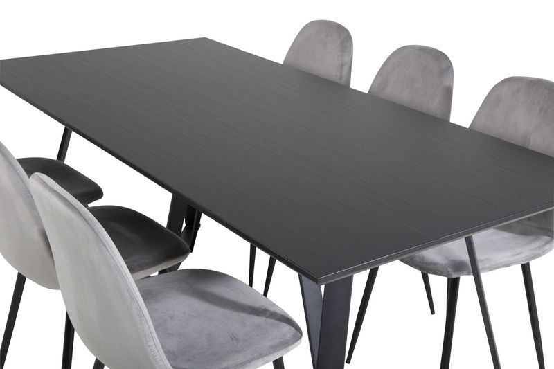 Venture Home Polar & Marina 6 st Matstolar Grå + Rektangulärt Matbord 180 x 90 Svart