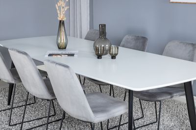 Venture Home Muce & Polar 6 st Matstolar Grå + Rektangulärt Matbord 240 x 100 Vit