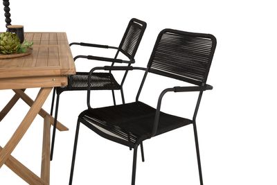 Venture Home Kenya & Lindos Rektangulärt Matbord 120 x 70 Natur + 4 st Matstolar Svart