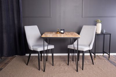 Venture Home Leone & Bali Matstolar 2 st Ljusgrå + Rektangulärt Matbord 80 x 80 Natur