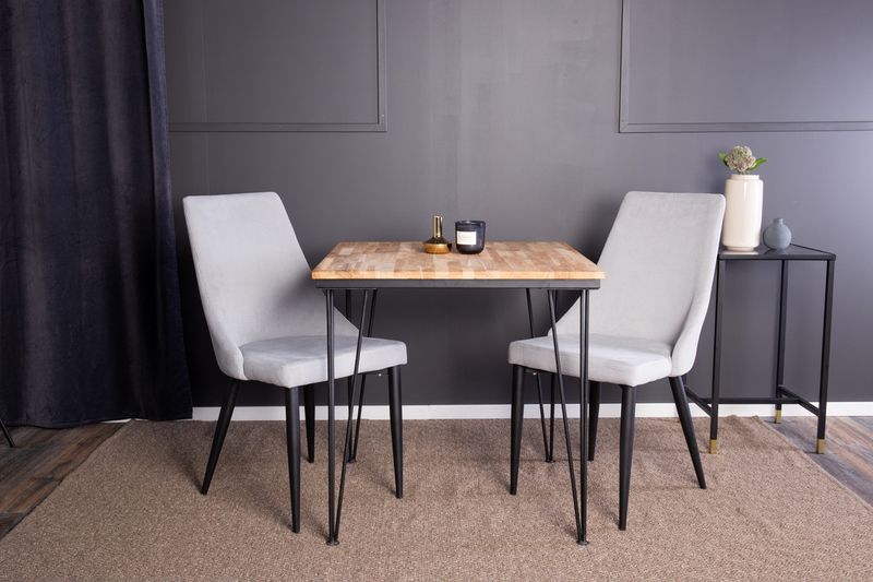 Venture Home Leone & Bali Matstolar 2 st Ljusgrå + Rektangulärt Matbord 80 x 80 Natur