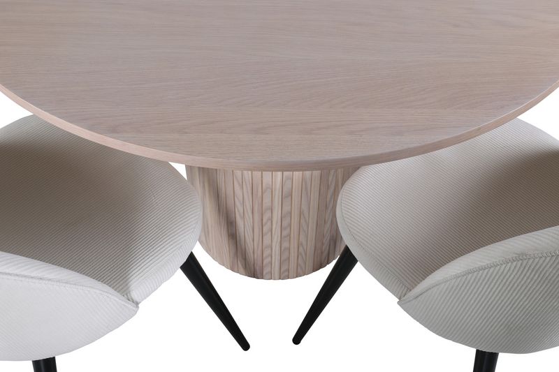 Venture Home Bianca & Velvet Runt Matbord ⌀110 Vitputsad + 4 st Matstolar Grädde