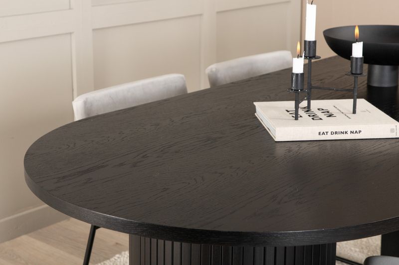 Venture Home Kenth & Bianca 4 st Matstolar Grå + Ovalt Matbord 200 x 90 Svart