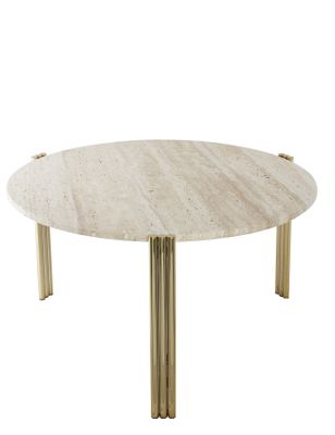 AYTM Tribus Soffbord Guld, Travertin Ø80 cm