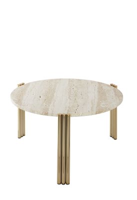 AYTM Tribus Soffbord Guld, Travertin Ø60 cm