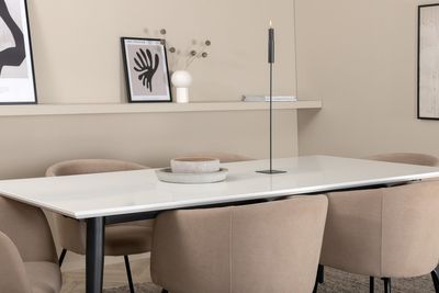 Venture Home Berit & Jimmy 6 st Matstolar Beige + Rektangulärt Matbord 195 x 90 Vit