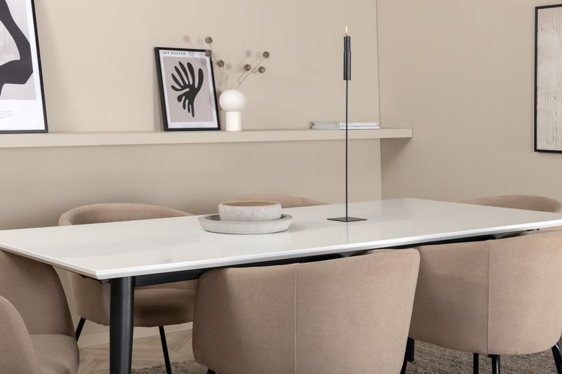 Venture Home Berit & Jimmy 6 st Matstolar Beige + Rektangulärt Matbord 195 x 90 Vit
