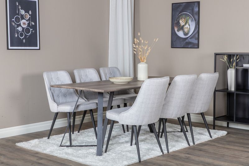 Venture Home Marina & Velvet Deluxe Rektangulärt Matbord 180 x 90 Natur + 6 st Matstolar Grå
