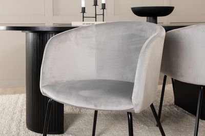 Venture Home Berit & Bianca 4 st Matstolar Grå + Ovalt Matbord 200 x 90 Svart