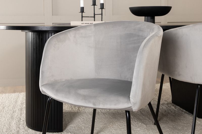 Venture Home Berit & Bianca 4 st Matstolar Grå + Ovalt Matbord 200 x 90 Svart