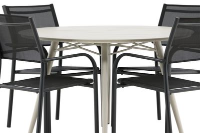Venture Home Lina & Santorini Runt Matbord ⌀120 Beige + 4 st Matstolar Svart