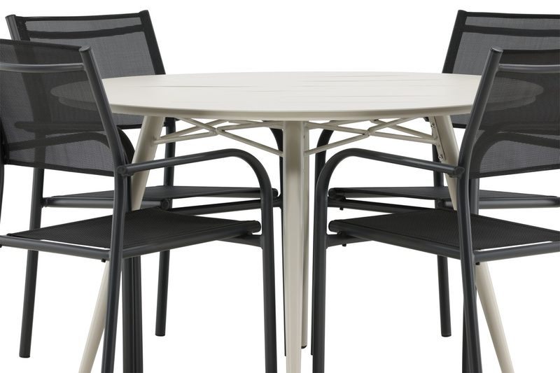 Venture Home Lina & Santorini Runt Matbord ⌀120 Beige + 4 st Matstolar Svart