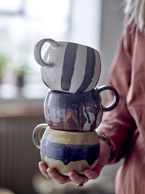 Bloomingville Serina Mugg, Svart, Stengods - 12-pack
