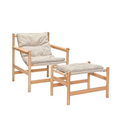 Hübsch Heritage fåtölj med fotpall natur/beige