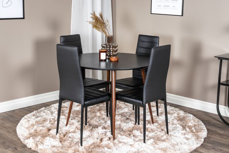 Venture Home Slim & Plaza Matstolar 4st Svart + Runt Matbord ⌀100 Svart