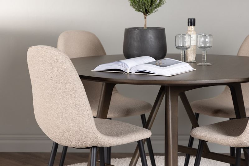 Venture Home Kaseidon & Polar Runt Matbord ⌀100 Mörkbrun + 4 st Matstolar Beige