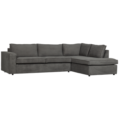 WOOOD Thomas Hörnsoffa med Ribbtäckning Höger Mörkgrå
