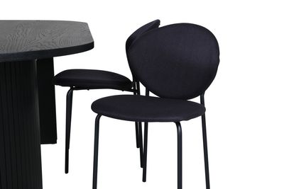 Venture Home Vault & Bianca 4 st Matstolar Svart + Ovalt Matbord 200 x 90 Svart