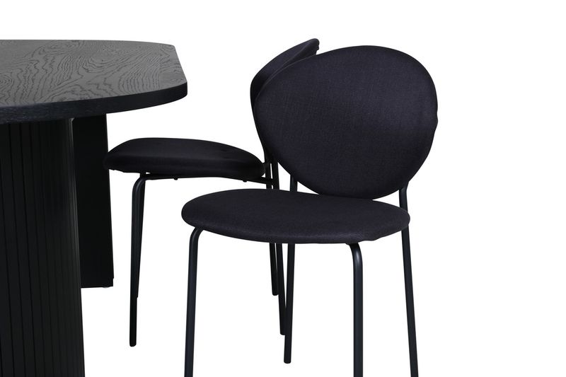 Venture Home Vault & Bianca 4 st Matstolar Svart + Ovalt Matbord 200 x 90 Svart