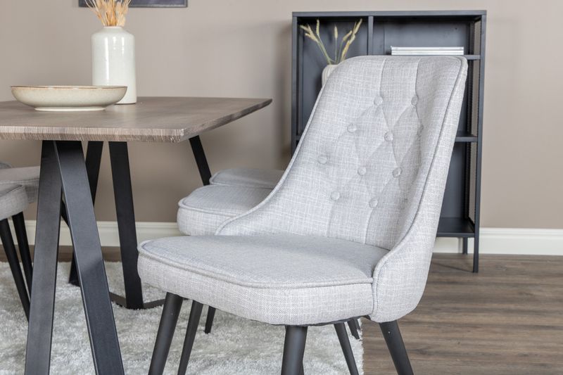 Venture Home Marina & Velvet Deluxe Rektangulärt Matbord 180 x 90 Natur + 6 st Matstolar Grå