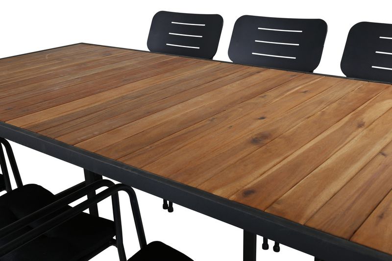 Venture Home Nicke & Khung 6 st Matstolar Svart + Rektangulärt Matbord 200 x 100 Natur