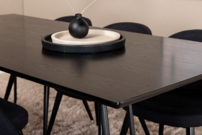 Venture Home Petra & Velvet Rektangulärt Matbord 190 x 90 Svart + 6 st Matstolar Svart