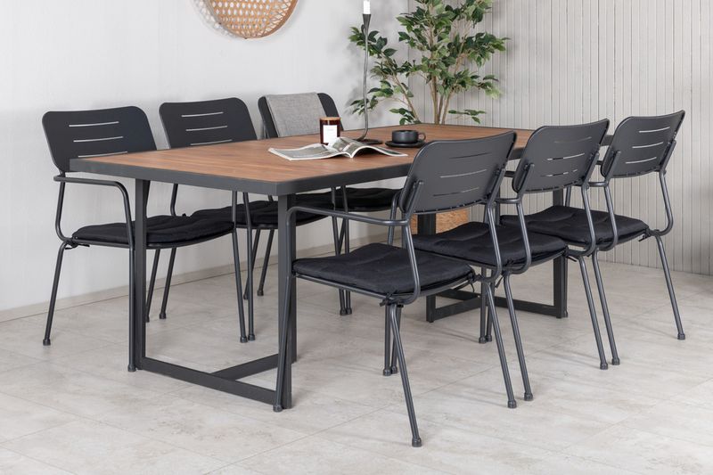 Venture Home Nicke & Khung 6 st Matstolar Svart + Rektangulärt Matbord 200 x 100 Natur