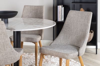 Venture Home Leone & Estelle 4 st Matstolar Ljusgrå + Runt Matbord ⌀106 Vit