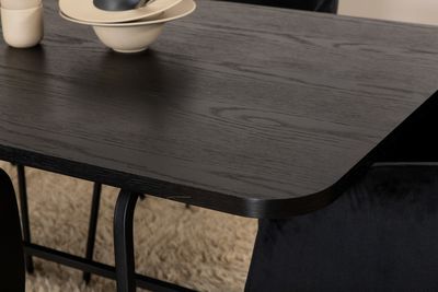 Venture Home Berit & Uno 6 st Matstolar Svart + Rektangulärt Matbord 200 x 90 Svart