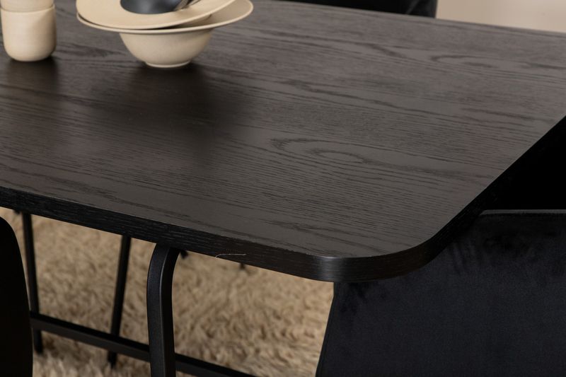 Venture Home Berit & Uno 6 st Matstolar Svart + Rektangulärt Matbord 200 x 90 Svart