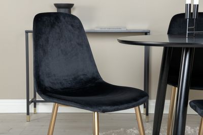 Venture Home Polar & Plaza 4 st Matstolar Svart + Runt Matbord ⌀100 Svart