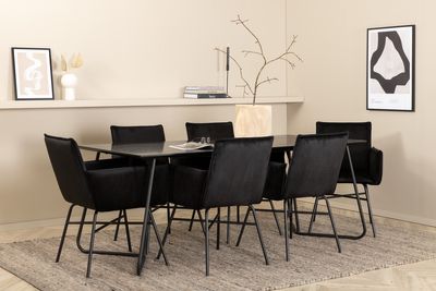 Venture Home Petra Rektangulärt Matbord 190 x 90 Svart + 6 st Matstolar Svart