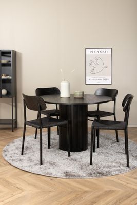 Venture Home Bianca & Polly Runt Matbord ⌀110 Svart + 4 st Matstolar Svart