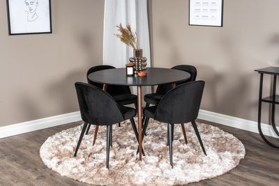 Venture Home Plaza & Velvet Runt Matbord ⌀100 Svart + 4 st Matstolar Svart