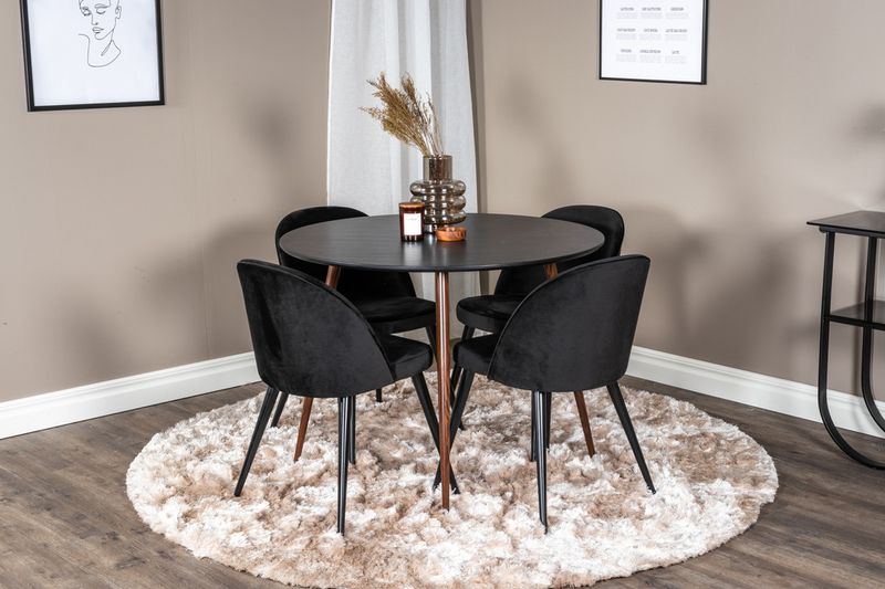 Venture Home Plaza & Velvet Runt Matbord ⌀100 Svart + 4 st Matstolar Svart