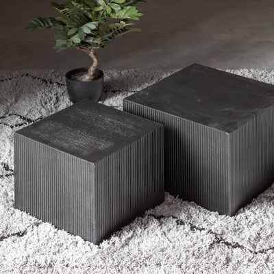 WOOOD SANNE Kvadratiska Svarta Sidobord - Set om 2