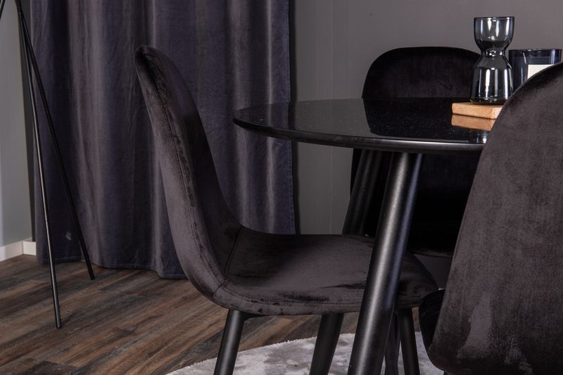 Venture Home Polar & Plaza 4 st Matstolar Svart + Runt Matbord ⌀100 Svart