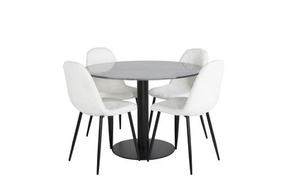 Venture Home Polar & Estelle 4 st Matstolar Vit + Runt Matbord ⌀106 Mörkgrå