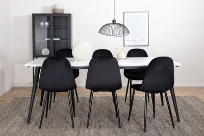 Venture Home Jimmy & Polar Rektangulärt Matbord 195 x 90 Vit + 6 st Matstolar Svart