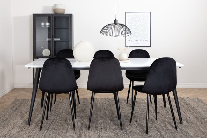 Venture Home Jimmy & Polar Rektangulärt Matbord 195 x 90 Vit + 6 st Matstolar Svart