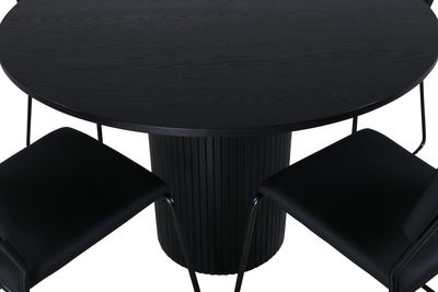 Venture Home Kenth & Bianca 4 st Matstolar Svart + Runt Matbord ⌀110 Svart