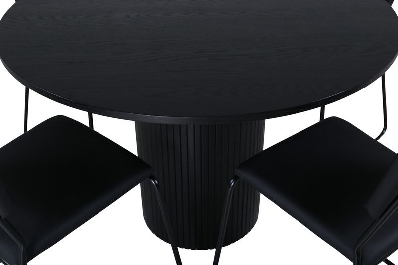 Venture Home Kenth & Bianca 4 st Matstolar Svart + Runt Matbord ⌀110 Svart